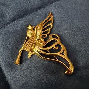 EUC GIVENCHY gilded gold vermeil hardware "Musical Angel" brooch 2.75x2.5